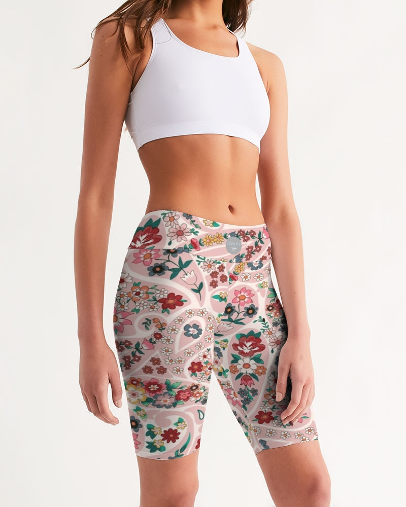 Pink abstract Pretty Sisters Women's All-Over Print Mid-Rise Bike Shorts