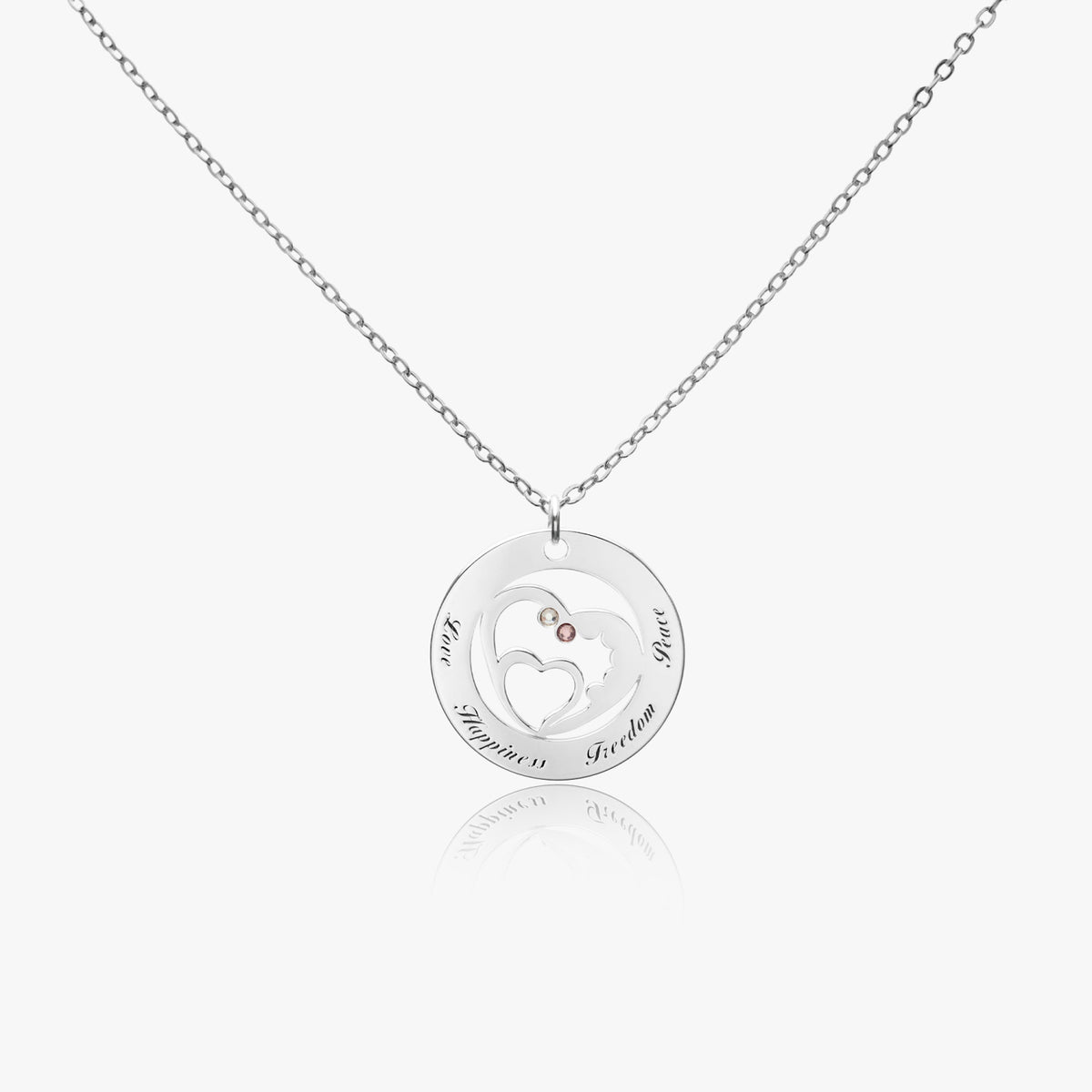 Silver Sisters Circle with Heart Pendant - with Diomand