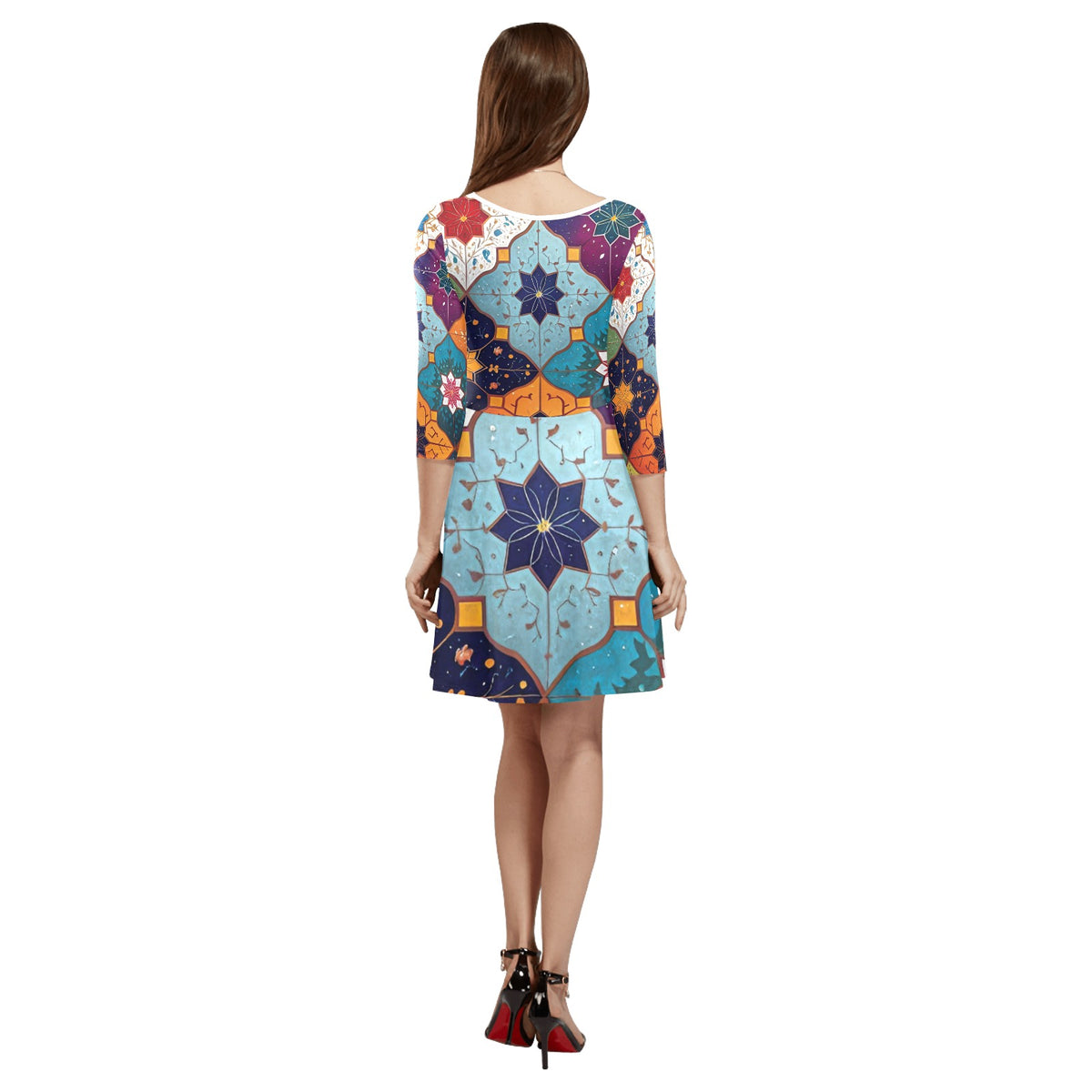 Women's 3/4 Sleeve Round Neck Sundress(Model D23)