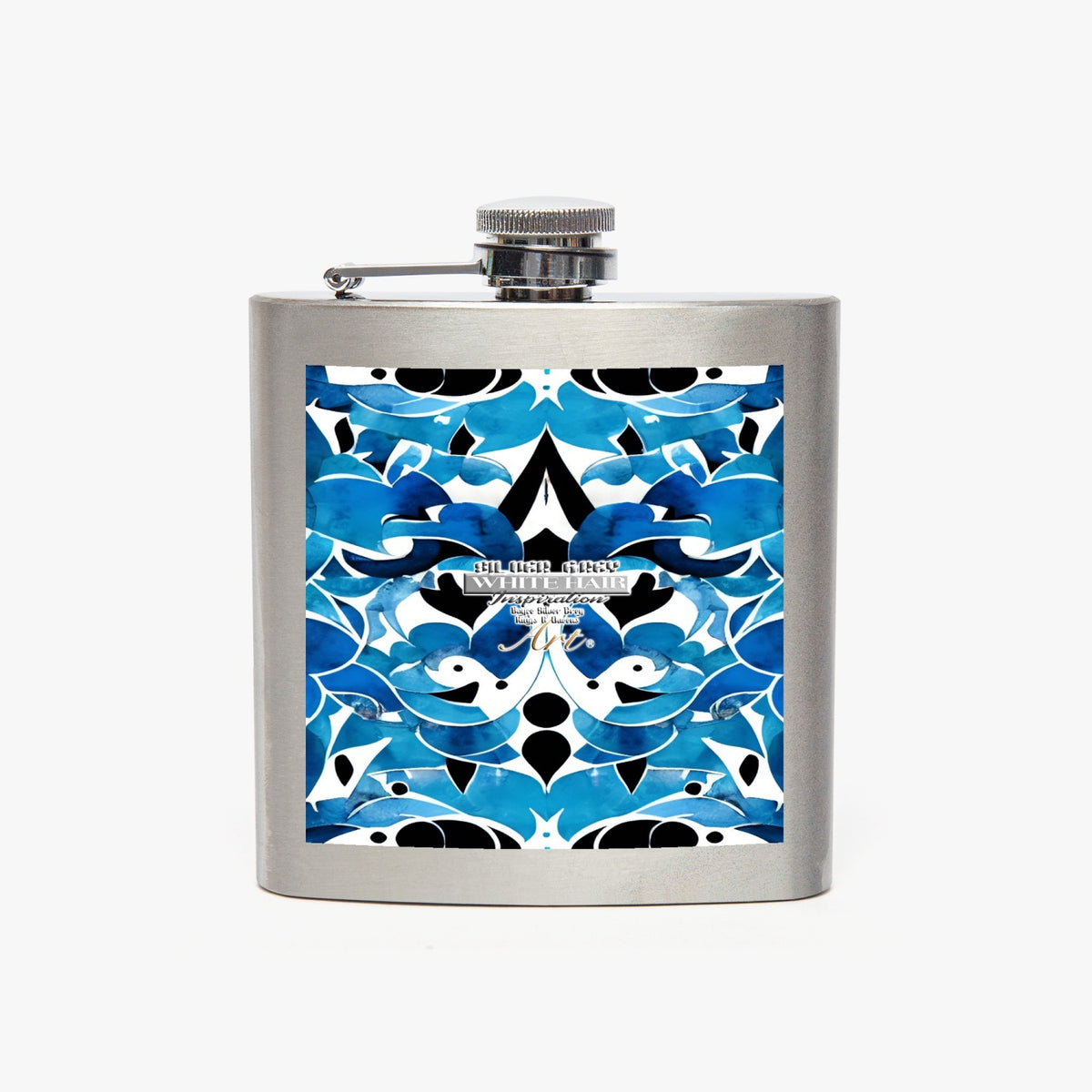 Silver grey white hair inspiration abstract pattern Stainless Steel Hip Flask