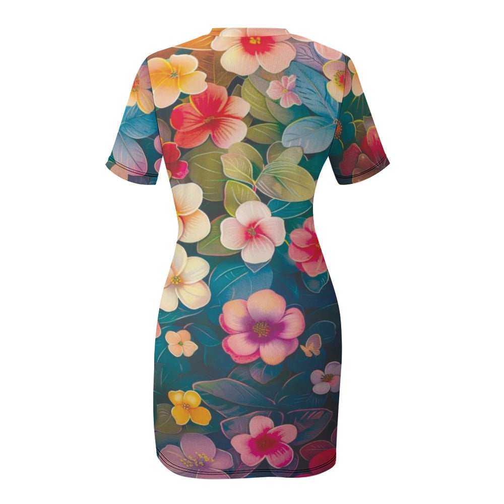 White Crew Neck Short Sleeve Dress