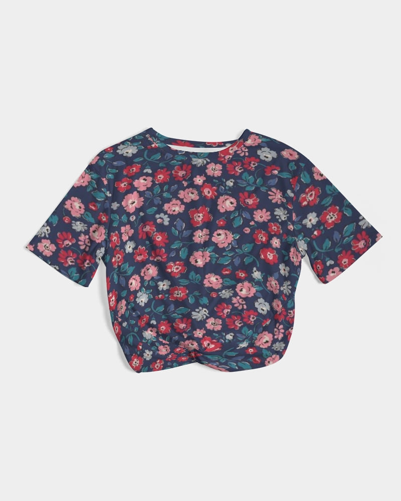 Midnight blue pretty glance.  Women's All-Over Print Twist-Front Cropped Tee