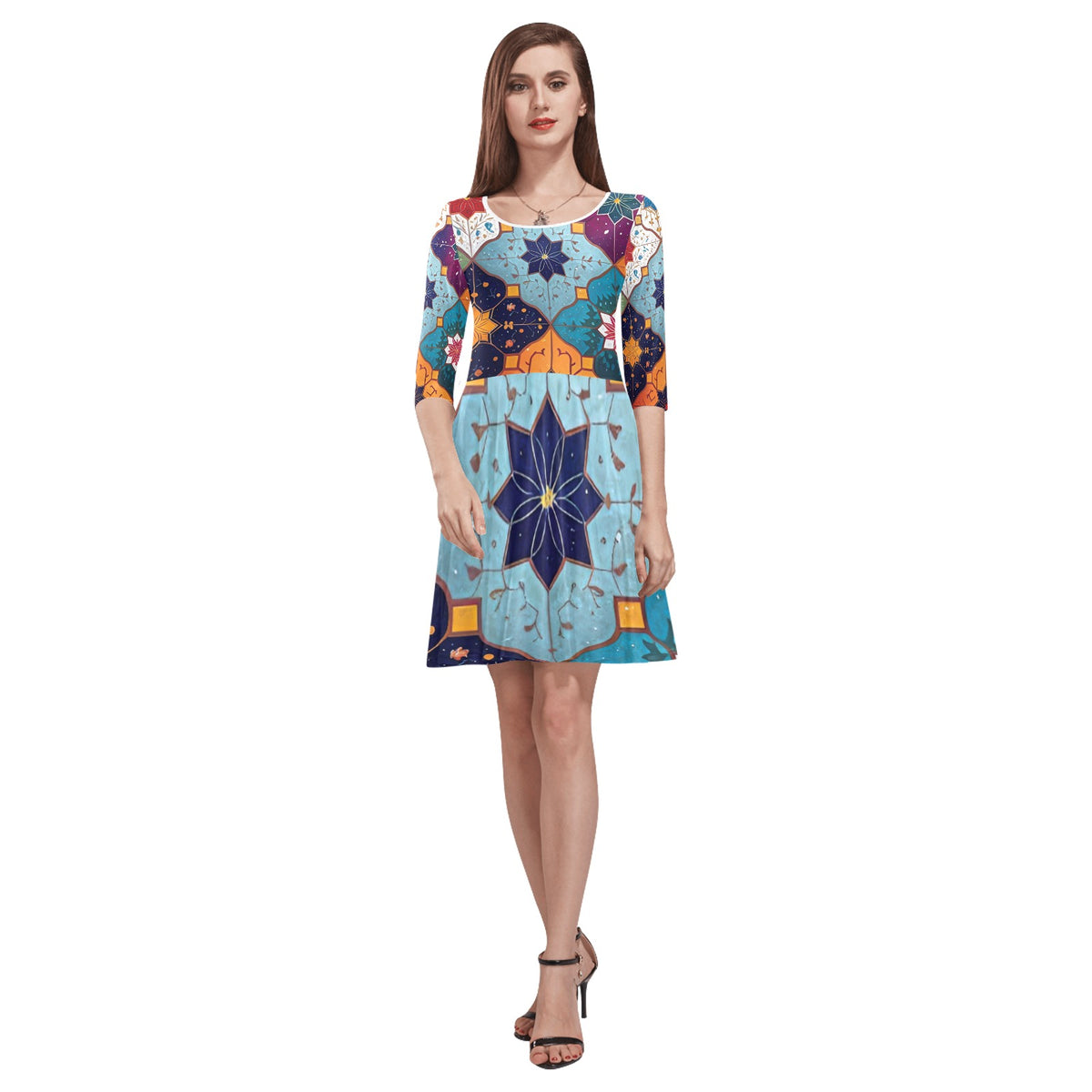 Women's  Half-Sleeve Skater Dress(Model D20)