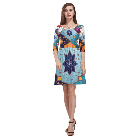 Women's  Half-Sleeve Skater Dress(Model D20)