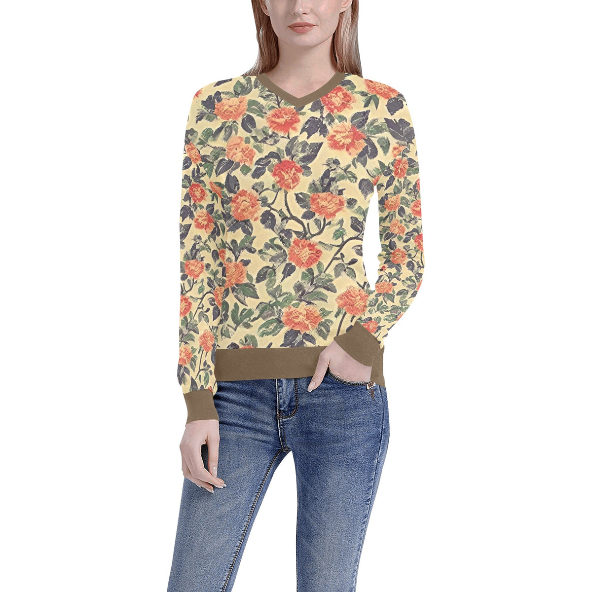 Women's All Over Print V-Neck Sweater(ModelH48)