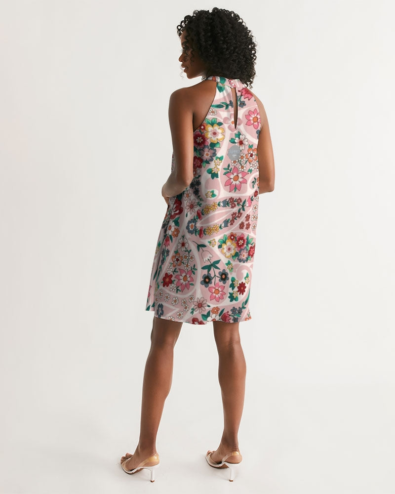 Pink abstract Pretty Sisters Women's All-Over Print Halter Dress