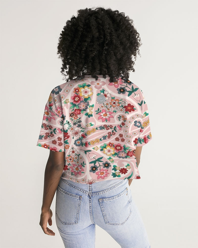Pink abstract Pretty Sisters Women's All-Over Print Lounge Cropped Tee