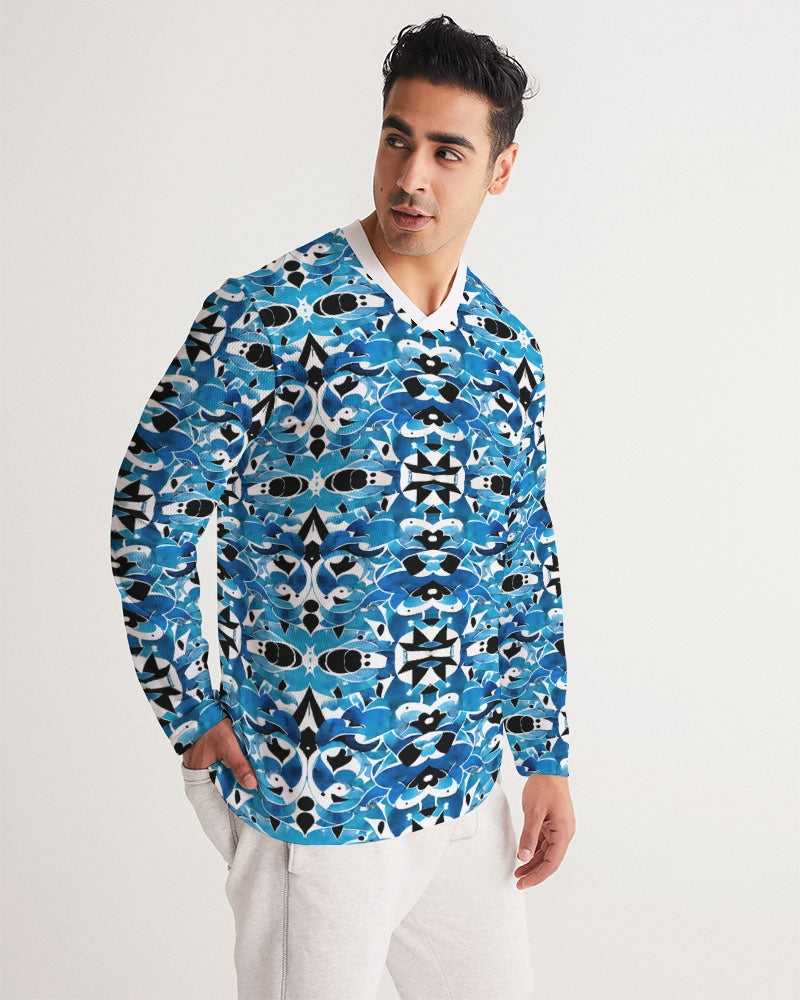 Blue Abstract pattern design Men's Long Sleeve Sports Jersey