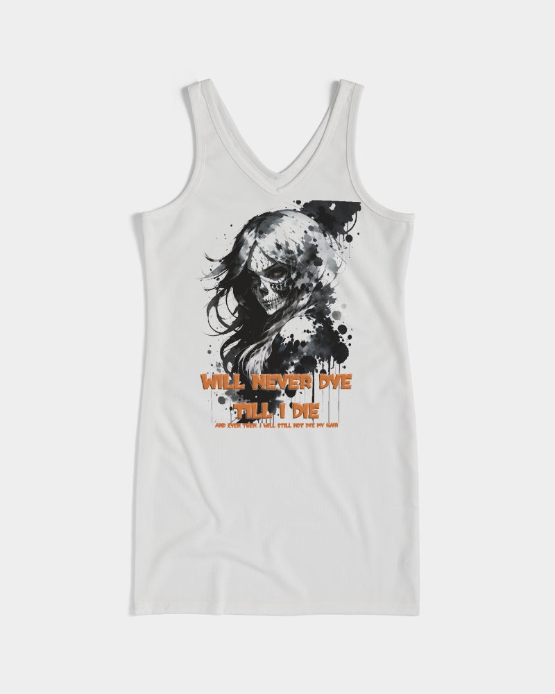 Will not dye till I die Women's Rib Knit V Neck Mini Dress