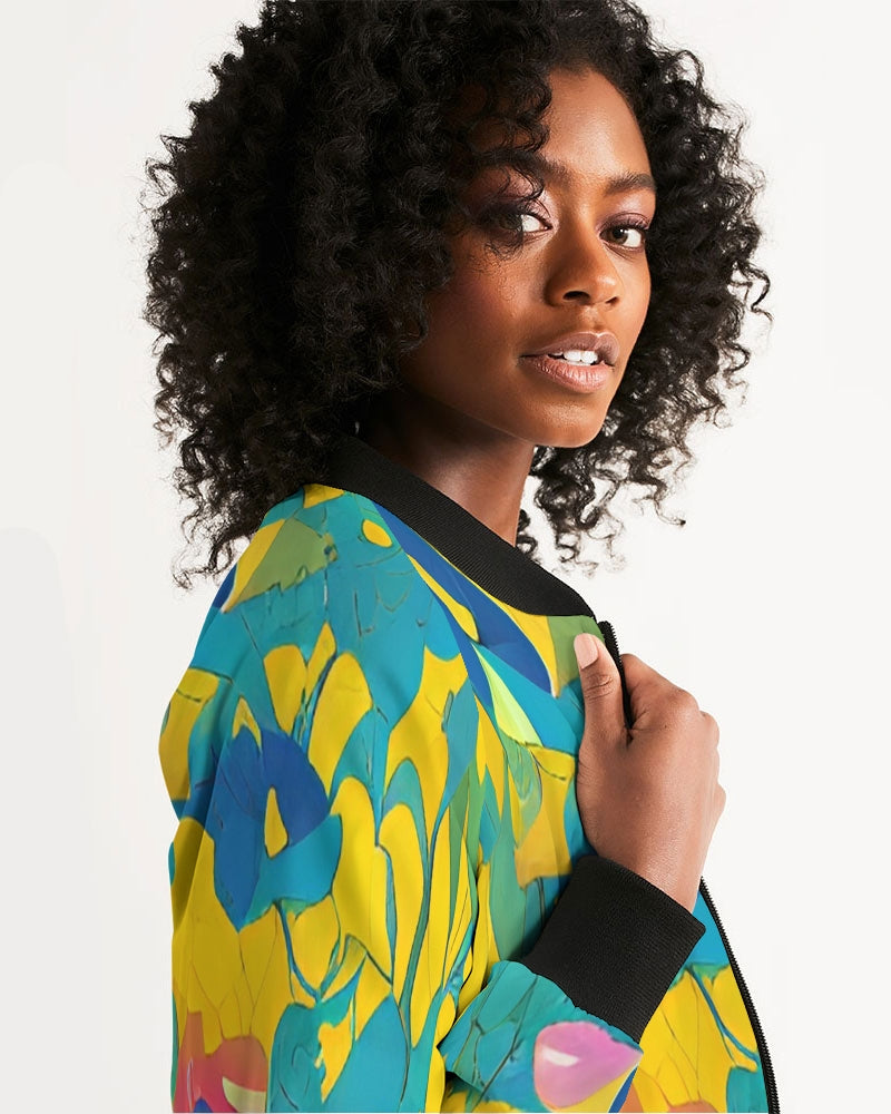 Beautiful yellow and blue hint of red pattern Women's Bomber Jacket