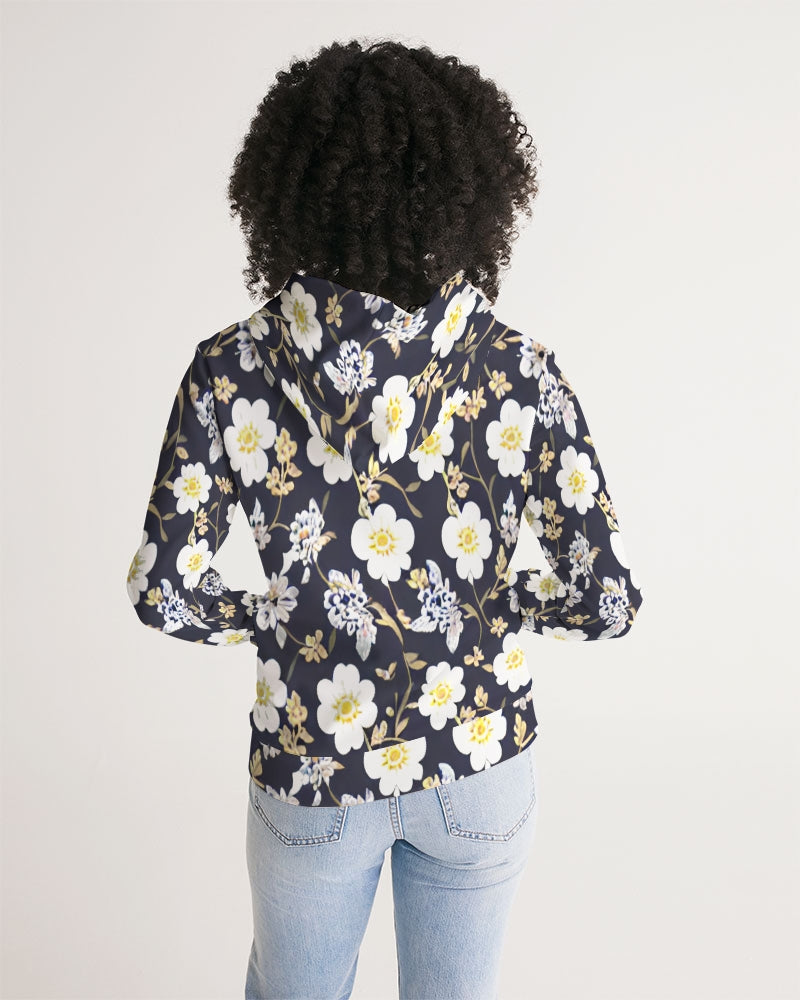 Pink flower black background Women's All-Over Print Hoodie