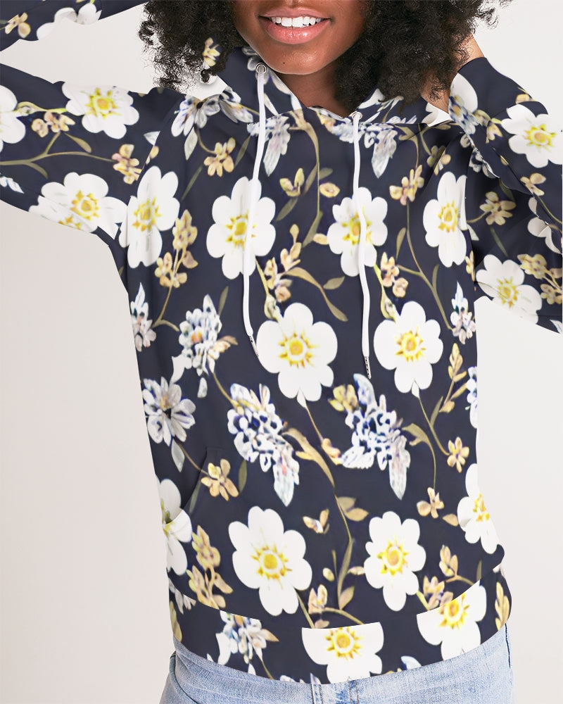 Pink flower black background Women's All-Over Print Hoodie