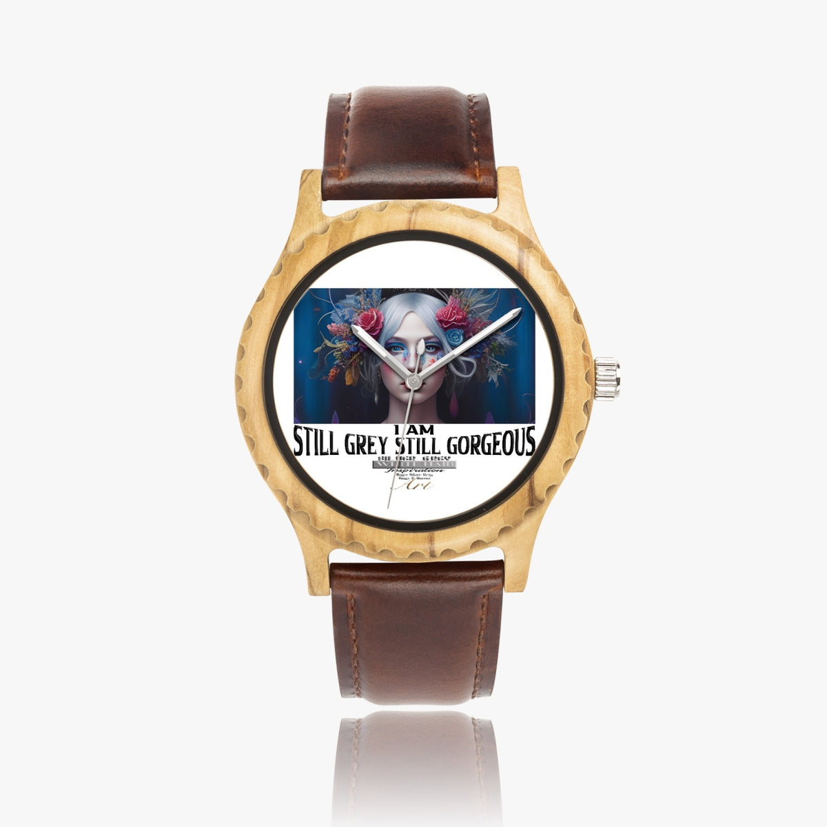 Silver grey white hair inspiration Italian Olive Lumber Wooden Watch - Leather Strap