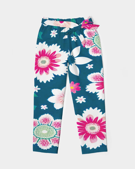 Beautiful floral pattern Women's All-Over Print Belted Tapered Pants