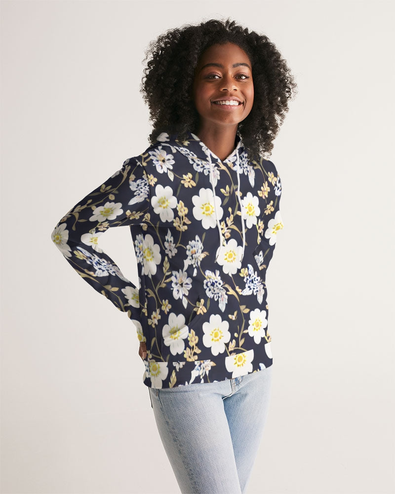 Pink flower black background Women's All-Over Print Hoodie