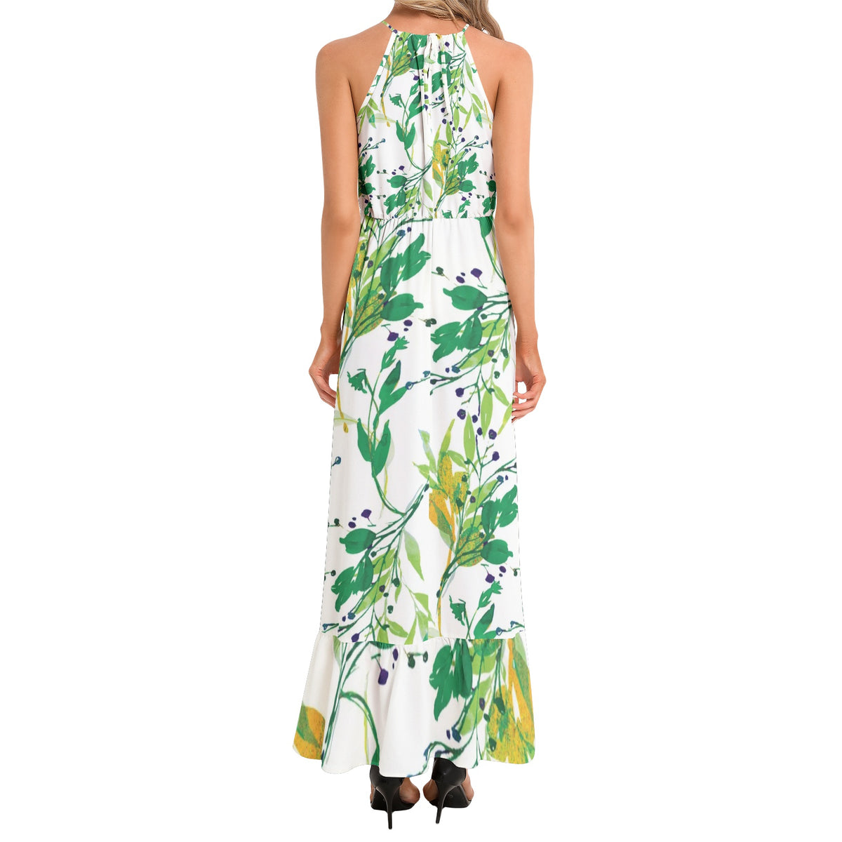 Ruffle Hem Halter Neck Maxi Dress