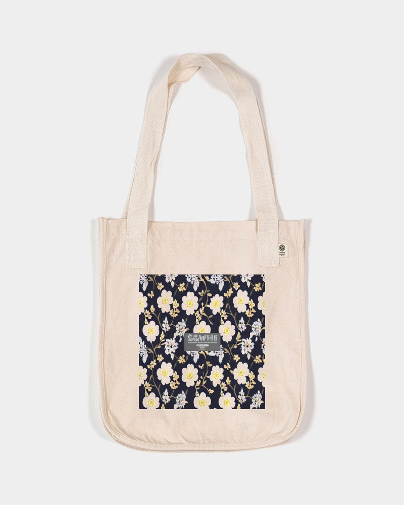 Pink flower black background Organic Cotton Canvas Market Tote | Econscious