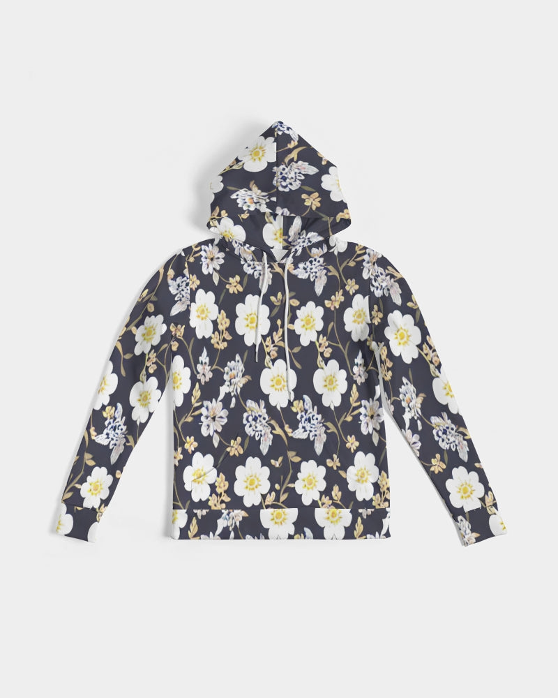 Pink flower black background Women's All-Over Print Hoodie