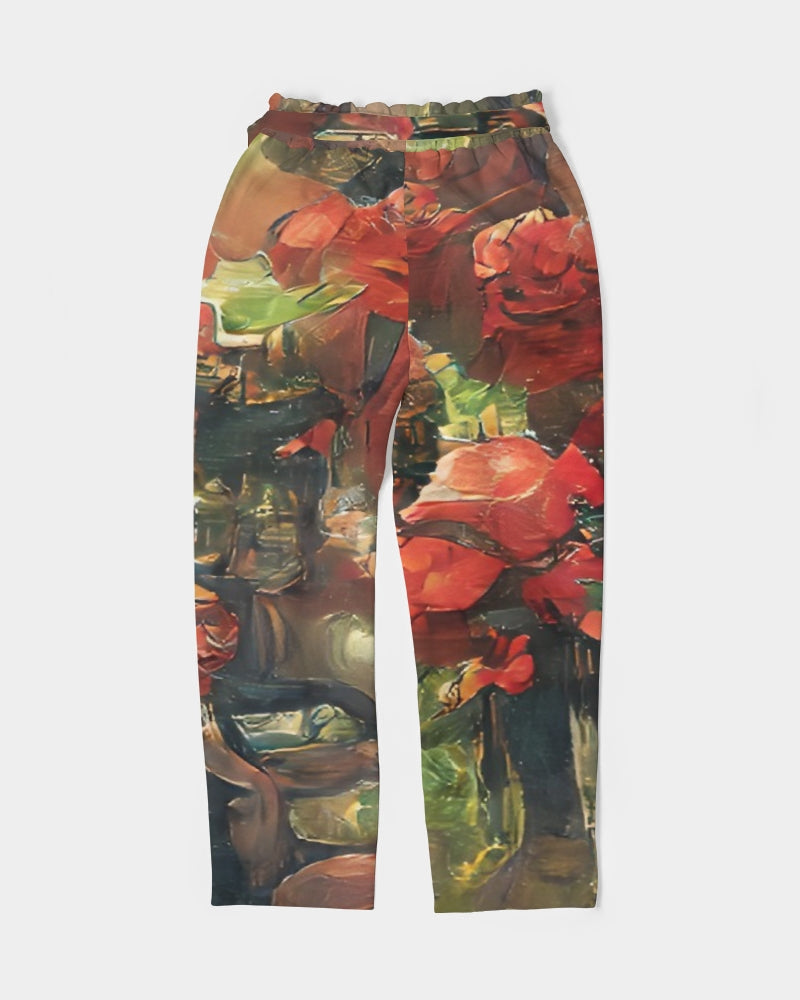 Abstract Rose design Women's Belted Tapered Pants