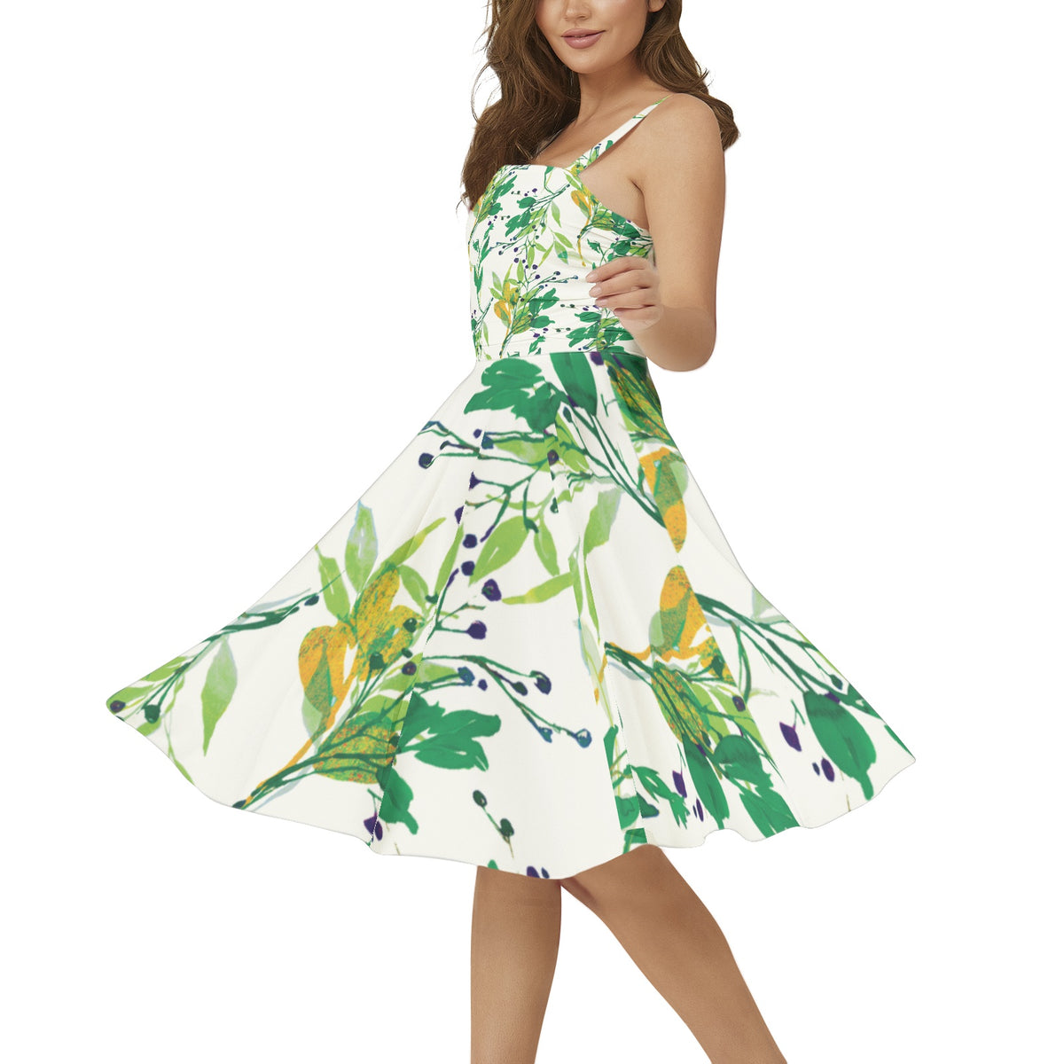 Sleeveless Square Neck Flare Hem Midi Dress