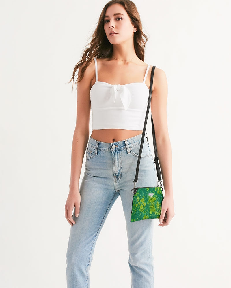 Lush green flower pattern design with logo Wristlet