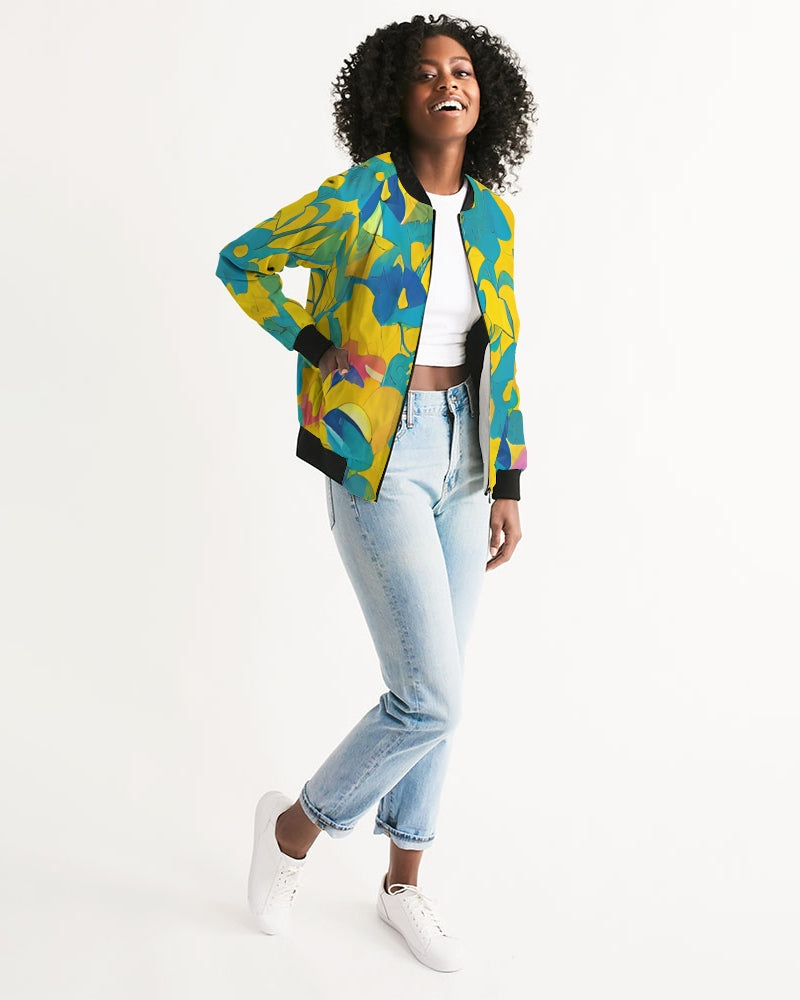Beautiful yellow and blue hint of red pattern Women's Bomber Jacket