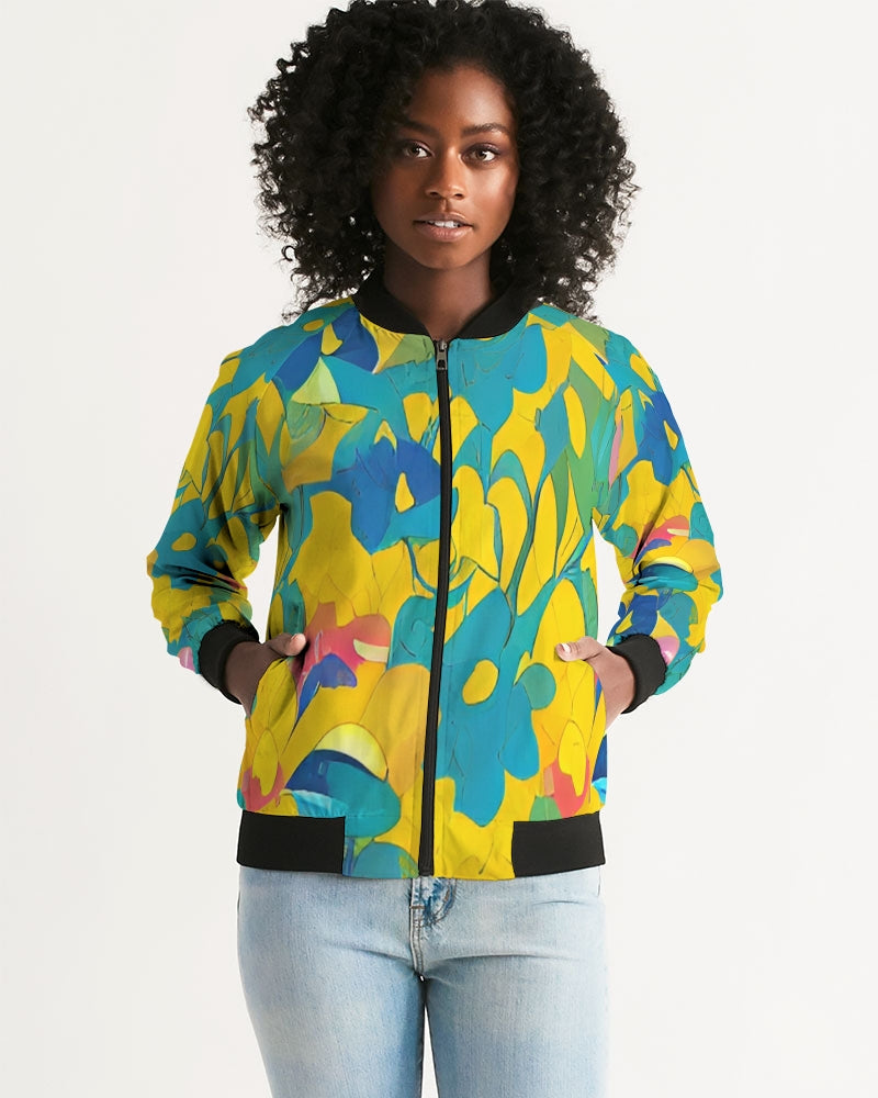 Beautiful yellow and blue hint of red pattern Women's Bomber Jacket