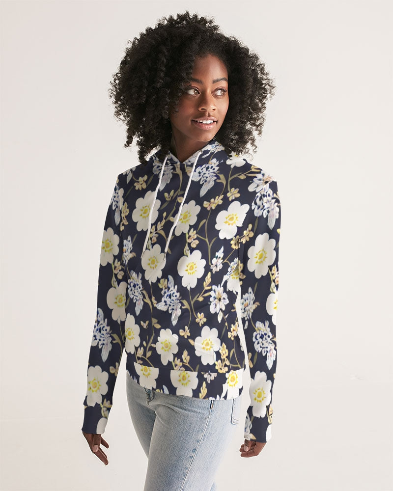 Pink flower black background Women's All-Over Print Hoodie