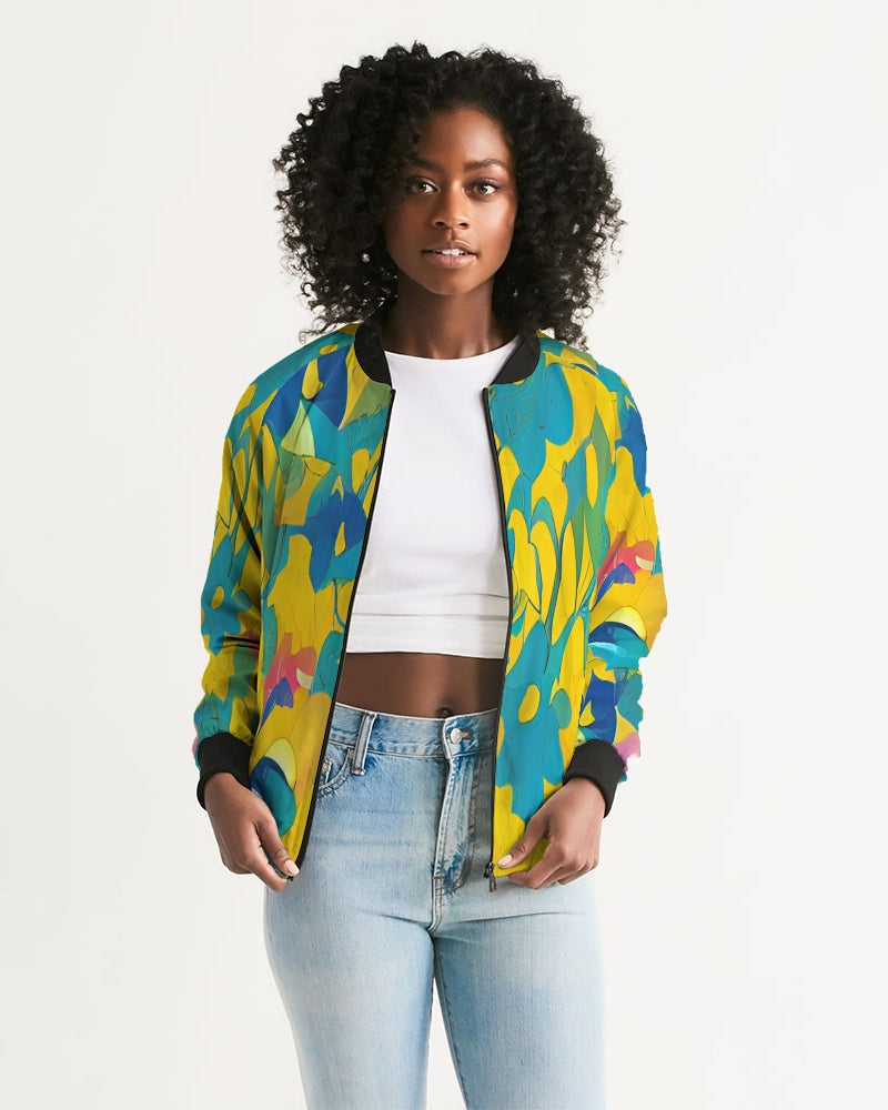 Beautiful yellow and blue hint of red pattern Women's Bomber Jacket