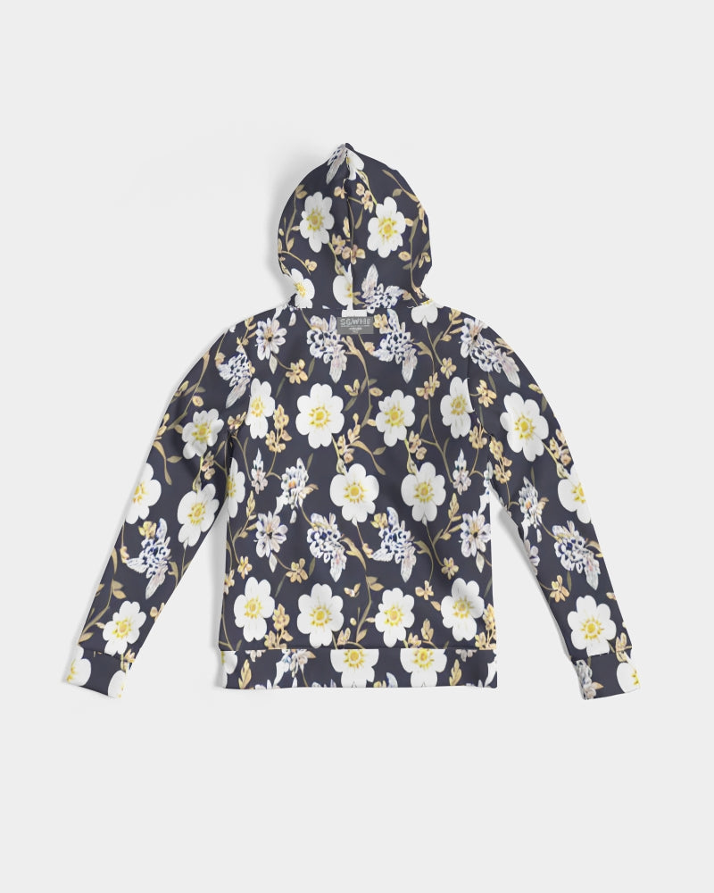 Pink flower black background Women's All-Over Print Hoodie