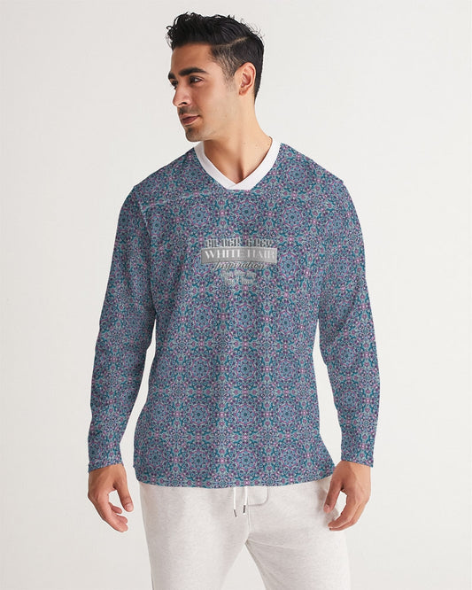 Beautiful mosaic blue pattern Men's Long Sleeve Sports Jersey