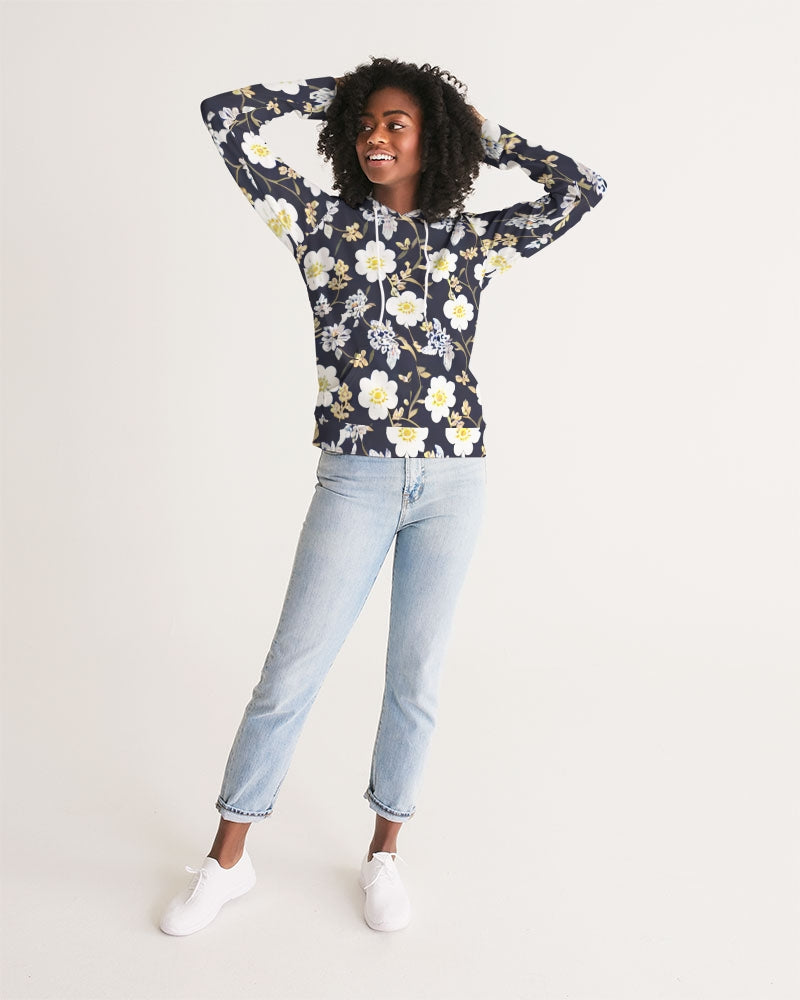 Pink flower black background Women's All-Over Print Hoodie
