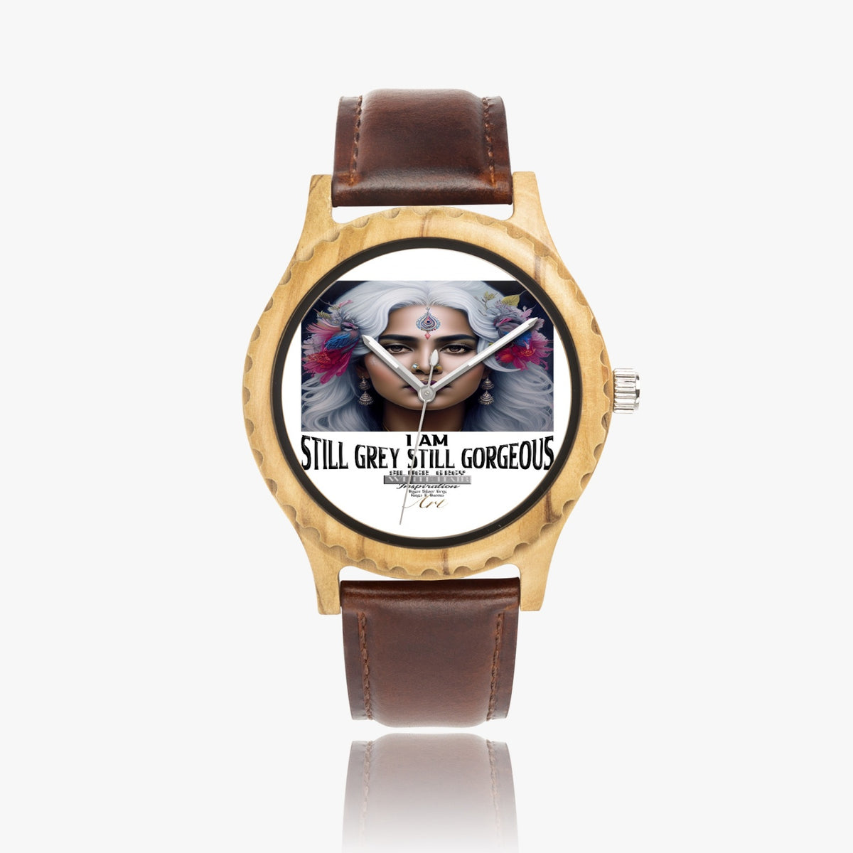 Indian clock face Italian Olive Lumber Wooden Watch - Leather Strap