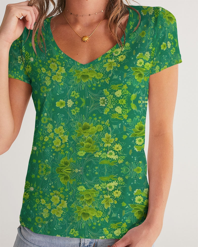 Green lush Repeat pattern Women's V-Neck Tee