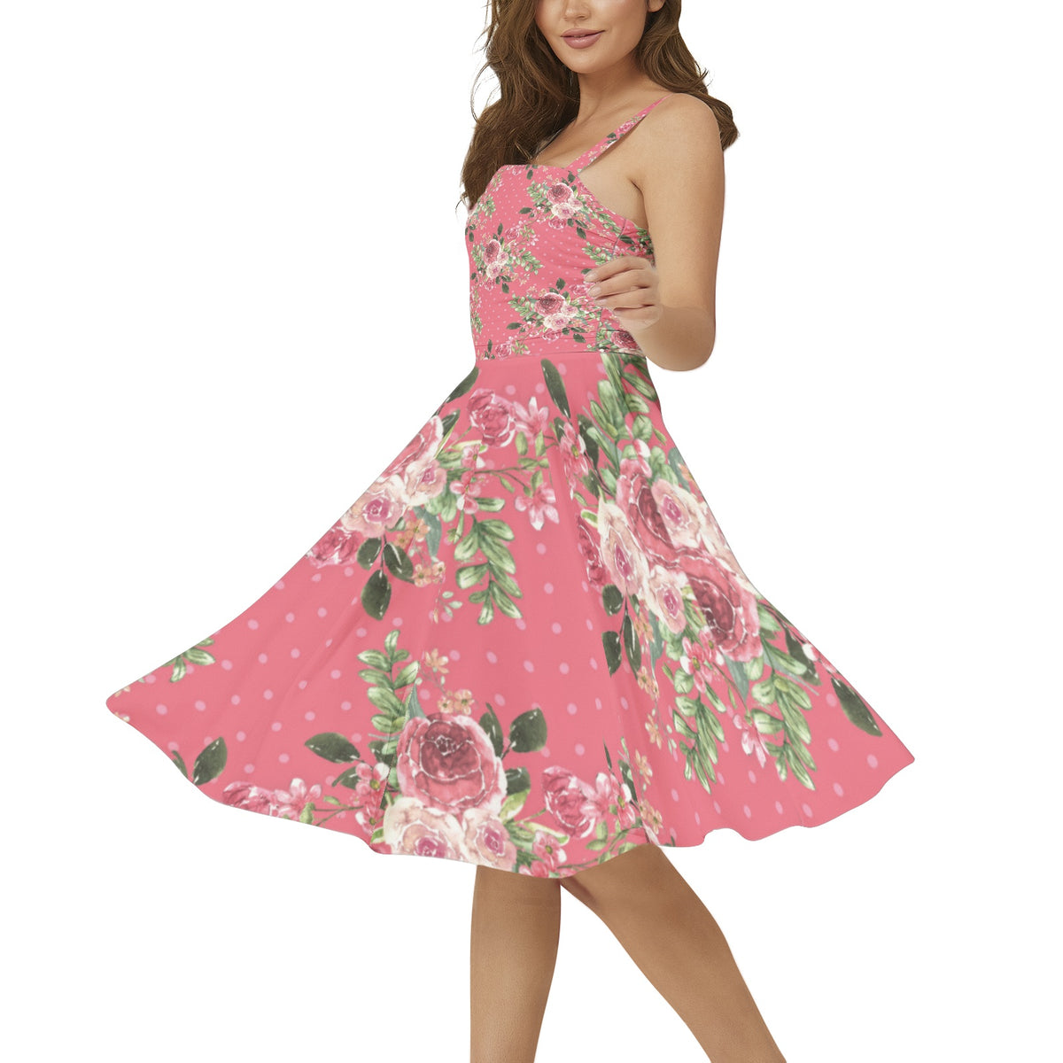 Sleeveless Square Neck Flare Hem Midi Dress
