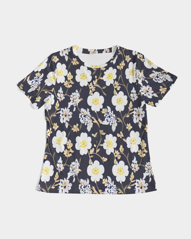 Pink flower black background Women's All-Over Print Tee