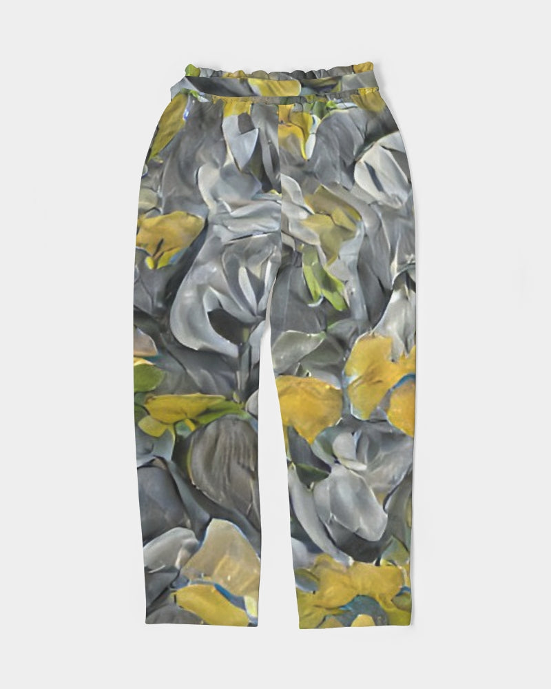 Orange and yellow and grey abstract design of Roses Women's Belted Tapered Pants